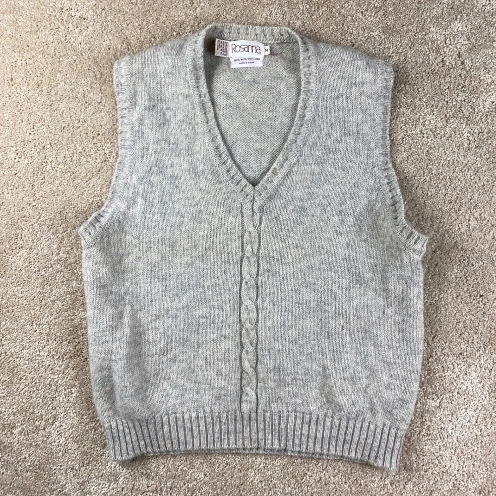 Rosanna‎ Womens Gray Cable Knit V Neck Sleeveless Wool Vest M